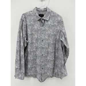 BUGATCHI OoohCotton Tech 8 Way Stretch Button Up Shirt Mens Size XL White/Blue